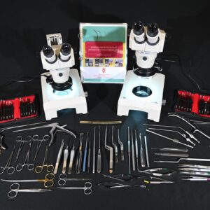 microscopes, silver surgical tool on a black background