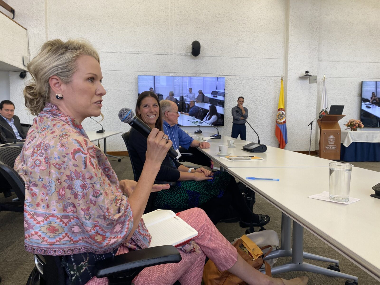 UW GHI Associate Director Calyn Ostrowski speaking at UNAL Bogota campus, Sept 2023