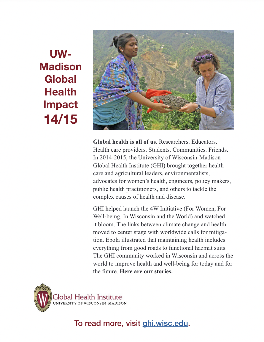 2014-15 GHI Annual Report, red & black text on a white background with ghi logo and photo of two people outside