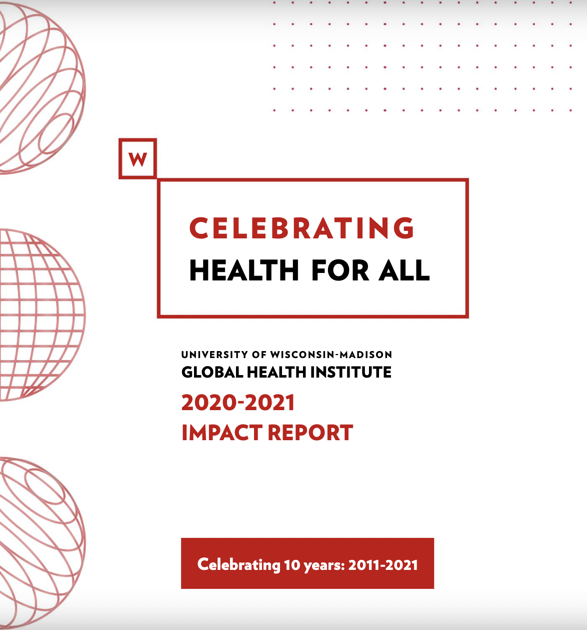 2020-21 GHI Annual Report cover; red and black text on a white background with red lined circles