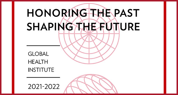 Cover of GHI Annual Report 2021-2022; black text on a white background with UW logo and red circles with lines inside 