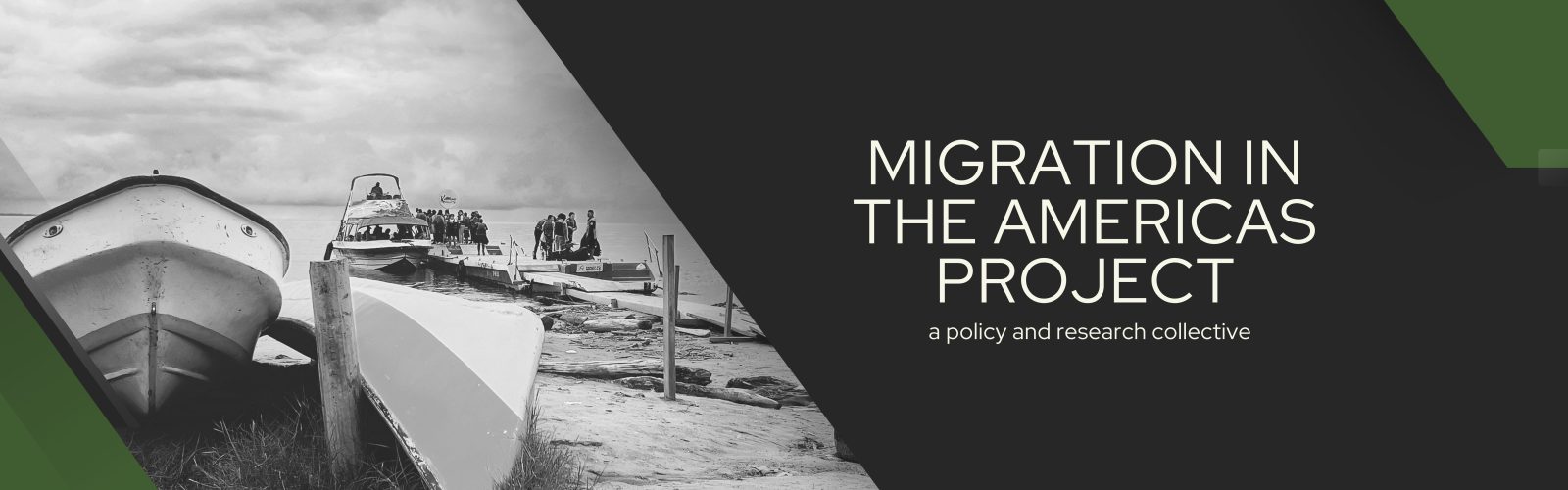 March 2024, black and white photo of boats overturned on the shore with white text on a black background