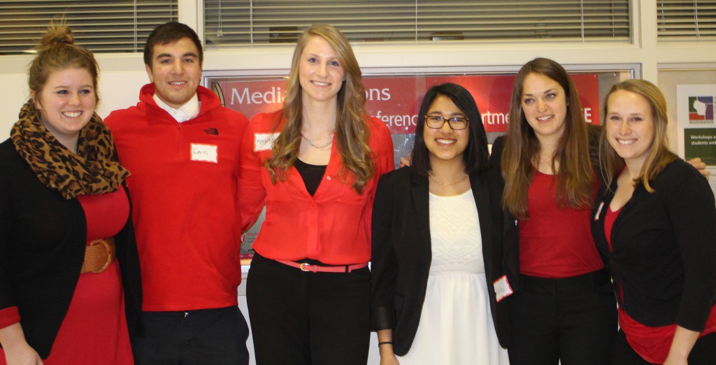 Globe Med students, from left, Sara Kelm, Caius Castro, Mackenzie Andropolis, Eilisha Manandhar, Zoe Storck and Lauren Thomas, facilitated a global health day for high school students at UW-Madison. 