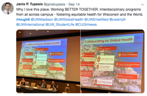 Shows a video screen with various UW-Madison school and college logos around SMPH and GHI logos
