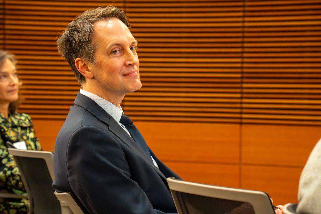 Photo from 2026 Global Health Symposium at the Discovery Building; Dr Westergaard sitting